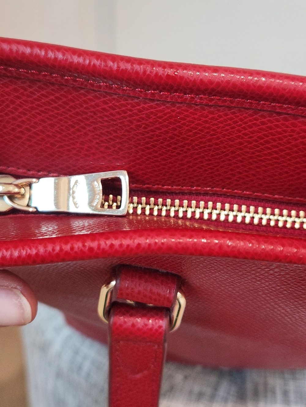 Coach Red Leather Tote Bag with Gold Accent - Picture 5 of 10